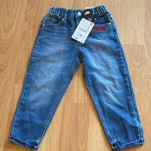 Zara x Disney jeans drop crotch the low pant denim Mickey Mouse  size 4-5